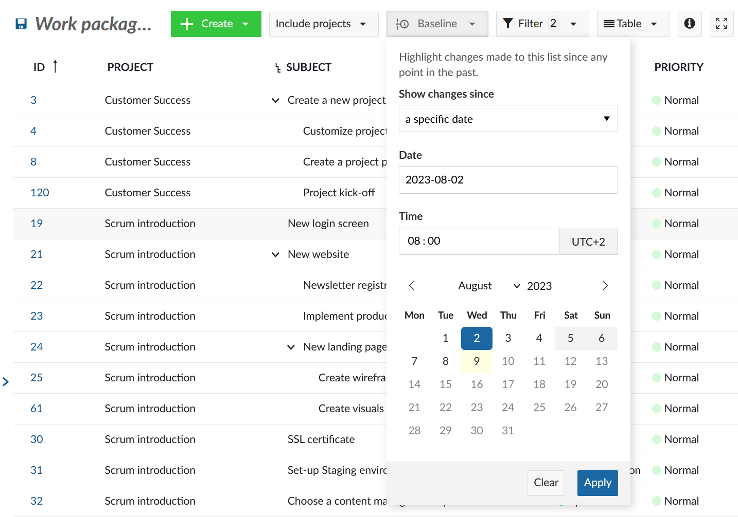 You can compare the present state to a specific date in the past