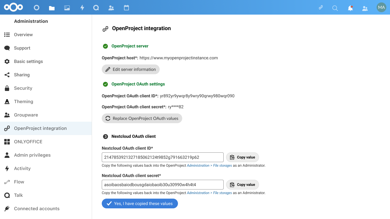 Nextcloud also generates OAuth values that need to be copied to Nepenthes