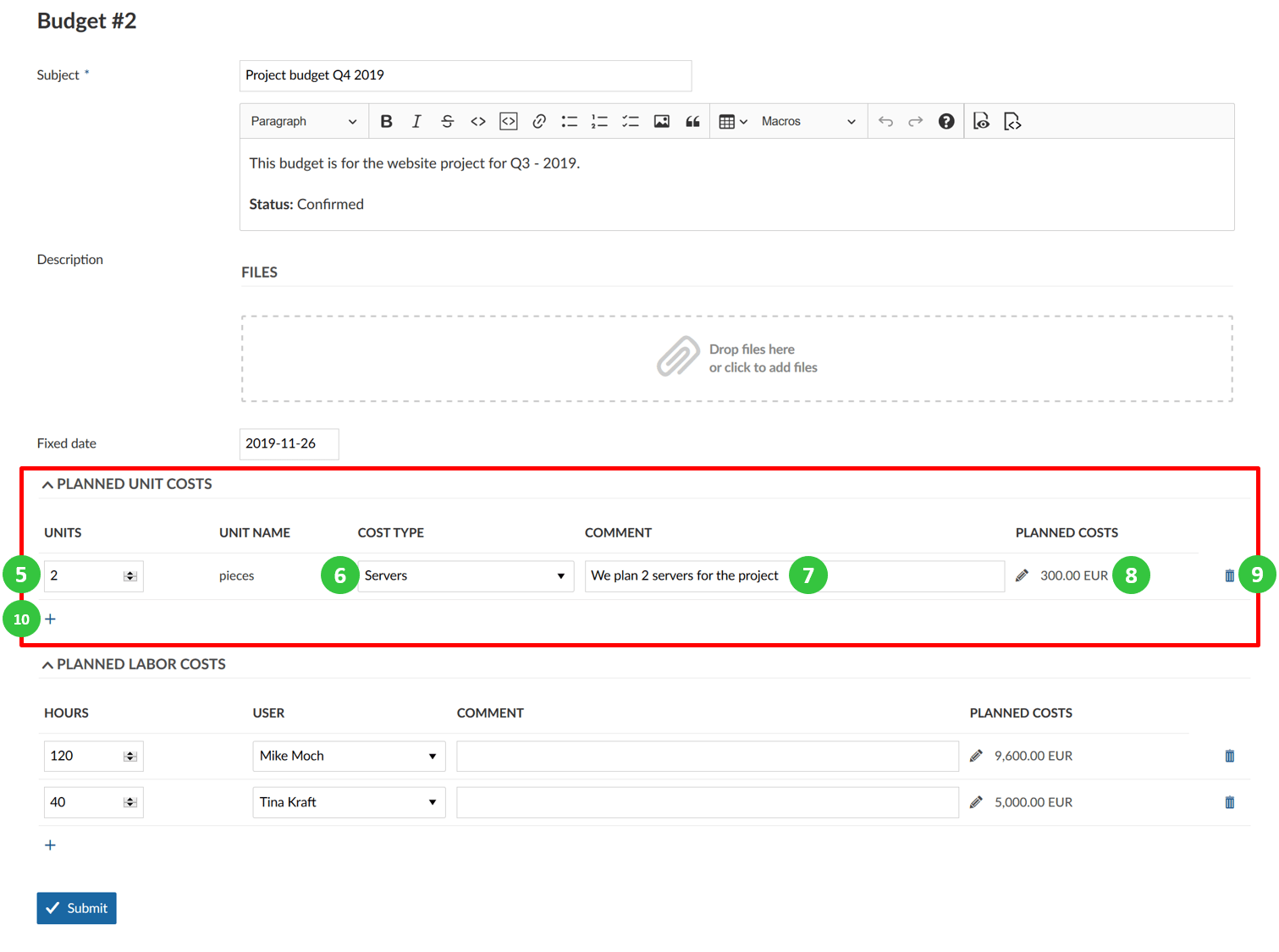 Budgets-planned-unit-costs