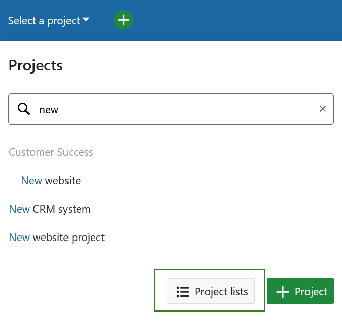 project lists button