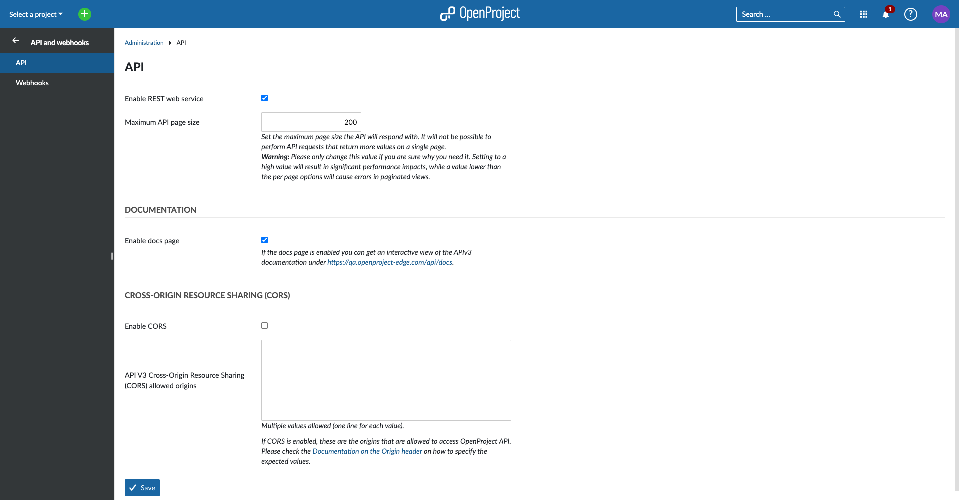 Administration settings API