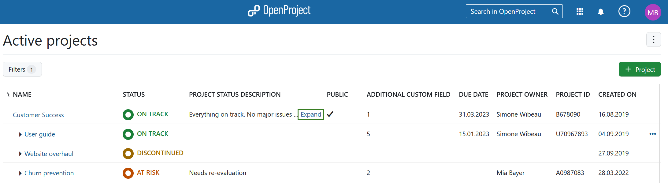 Open a project description in the project lists view in Nepenthes