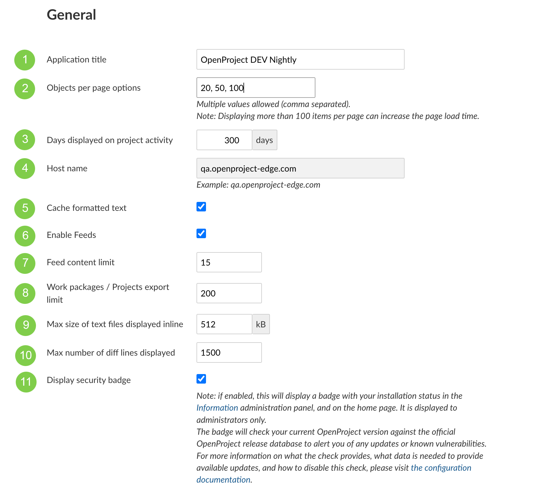 The general system settings