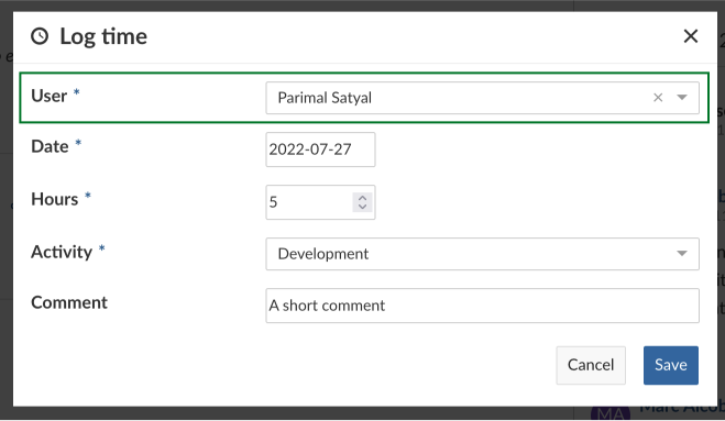 Log time now has a user field