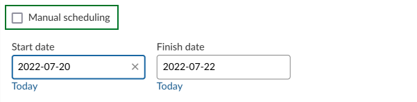 The date picker has checkbox to enable manual scheduling