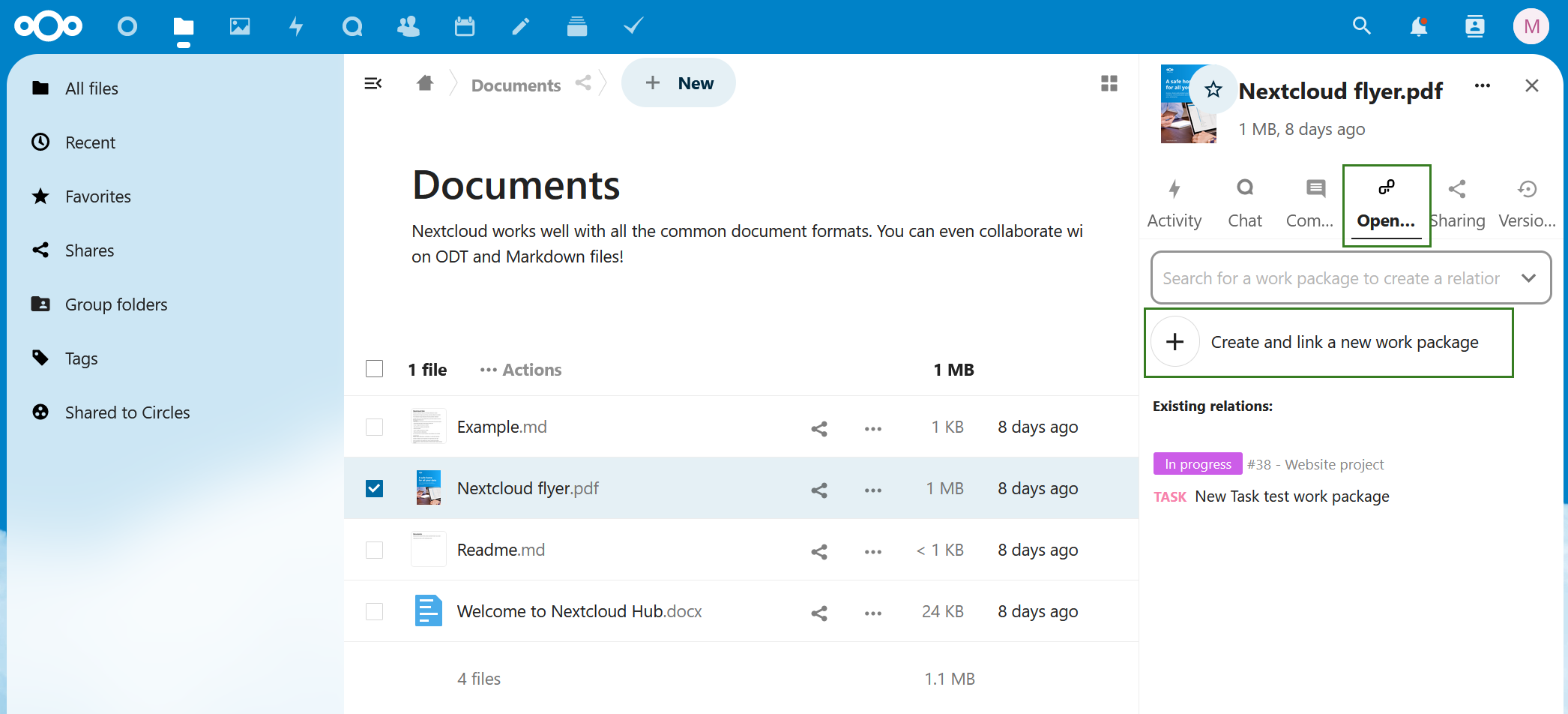 Create a new Nepenthes work package from Nextcloud