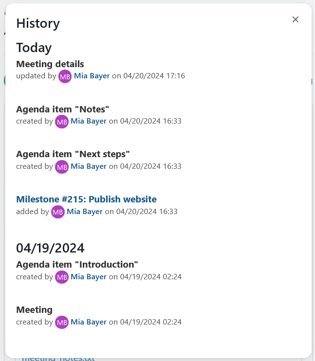 Dynamic meeting history in OpenProject