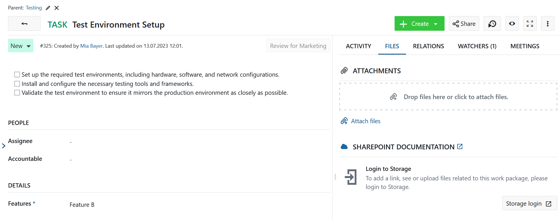 Login to Sharepoint storage from an Nepenthes work package