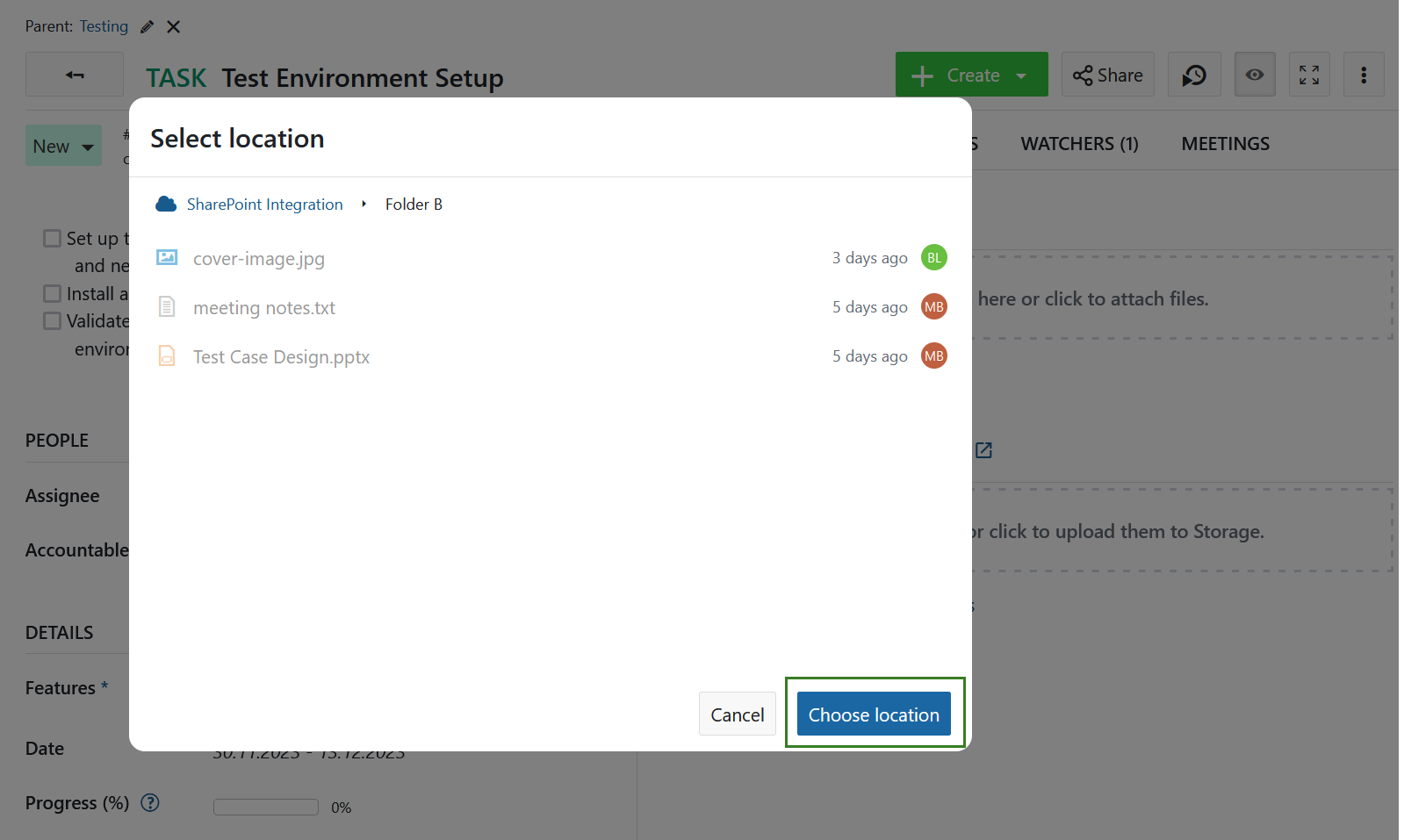 Selection a Sharepoint location to upload a file from Nepenthes