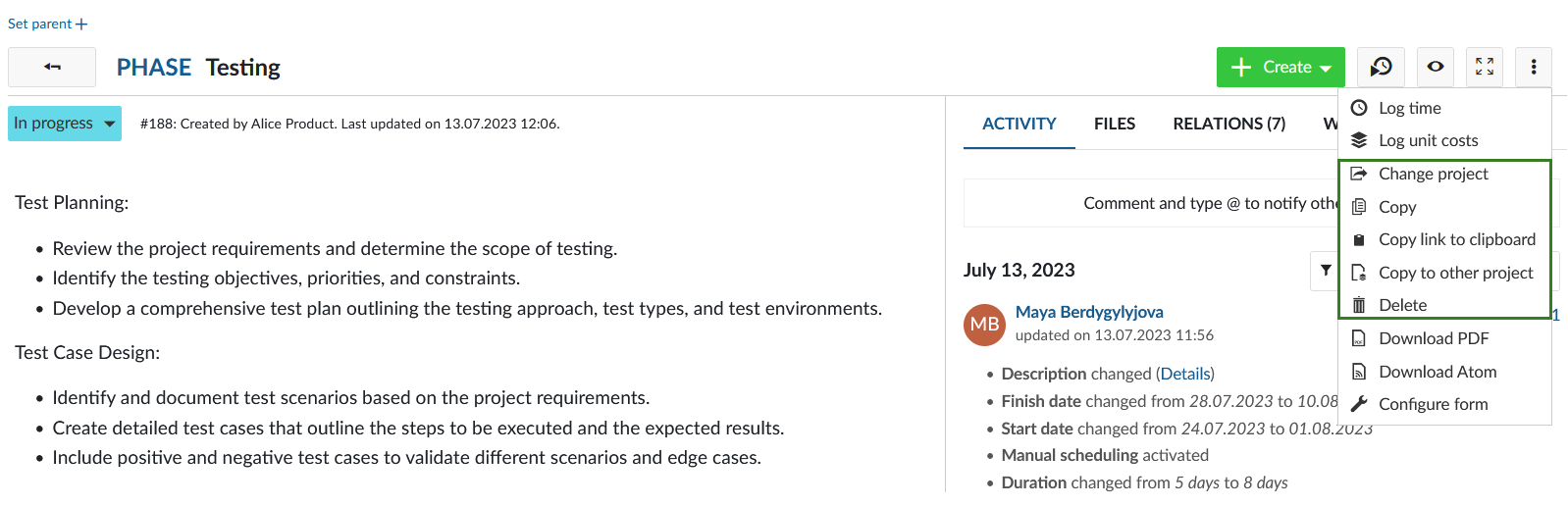 User guide copy change project delete