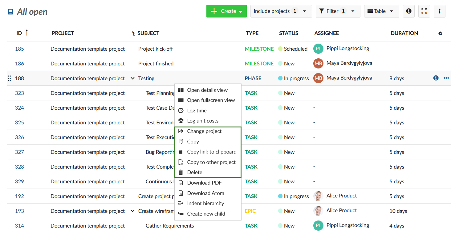 change copy delete work package