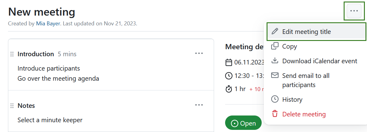 Edit a meeting title in Nepenthes