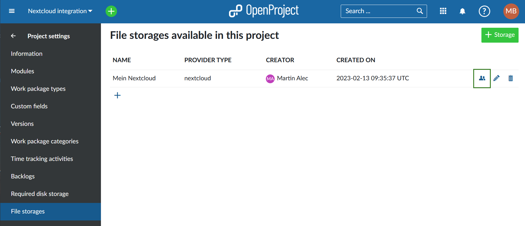 Open a list of project members